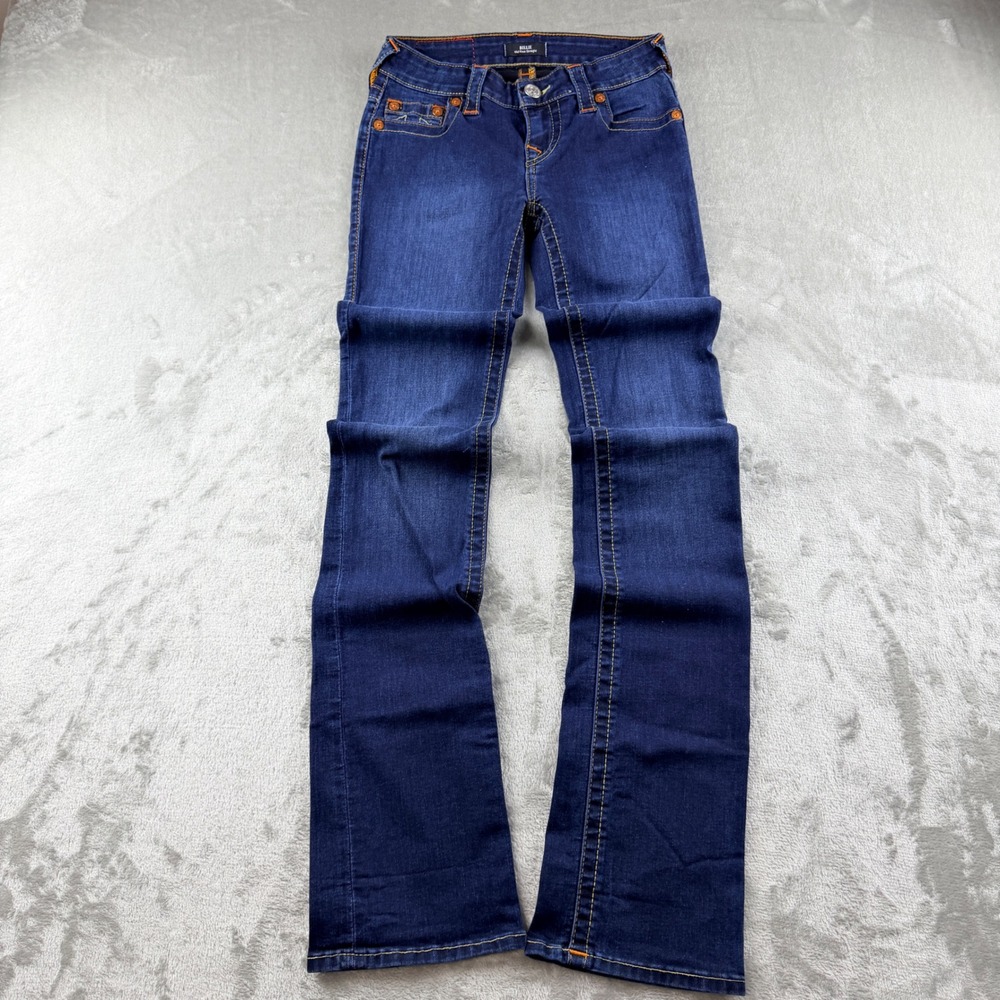 True Religion Billie Women's 25 Mid Rise Straight Jeans Dark Wash Blue